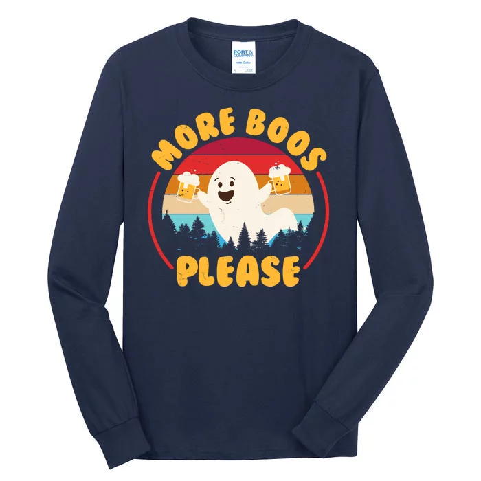 Funny Vintage Halloween More Boos Please Beer Lover Ghost Tall Long Sleeve T-Shirt