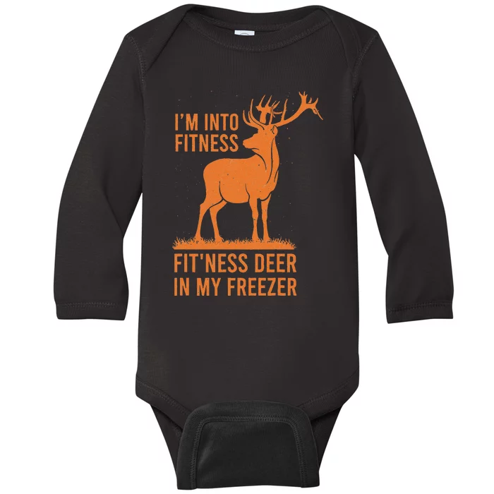 Funny Vintage Hunter Im Into Fitness Deer Hunting Season Baby Long Sleeve Bodysuit