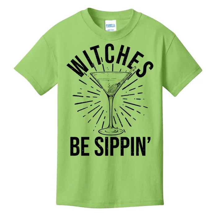 Funny Vintage Halloween Witches Be Sippin Martini Kids T-Shirt