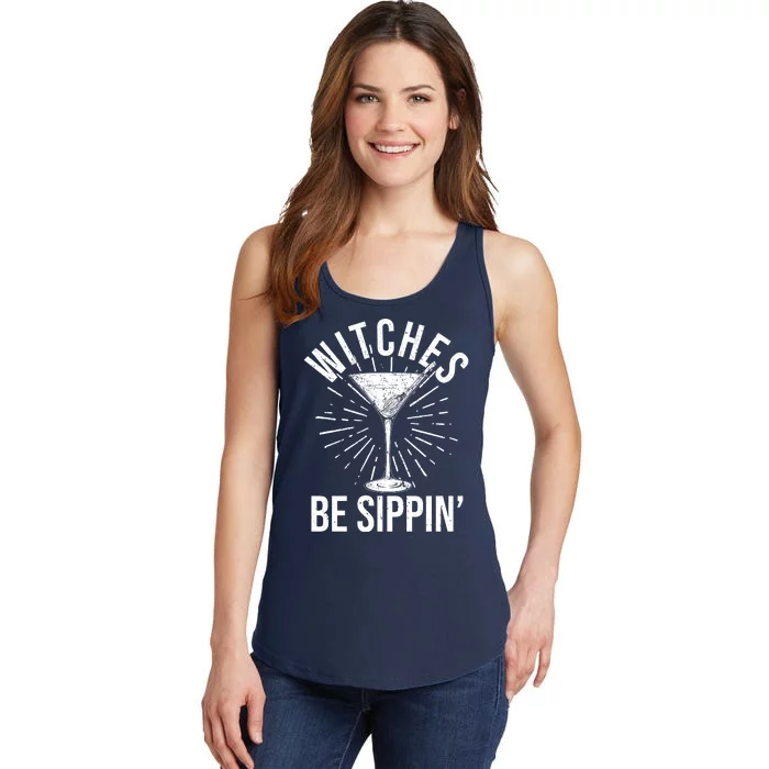 Funny Vintage Halloween Witches Be Sippin Martini Ladies Essential Tank