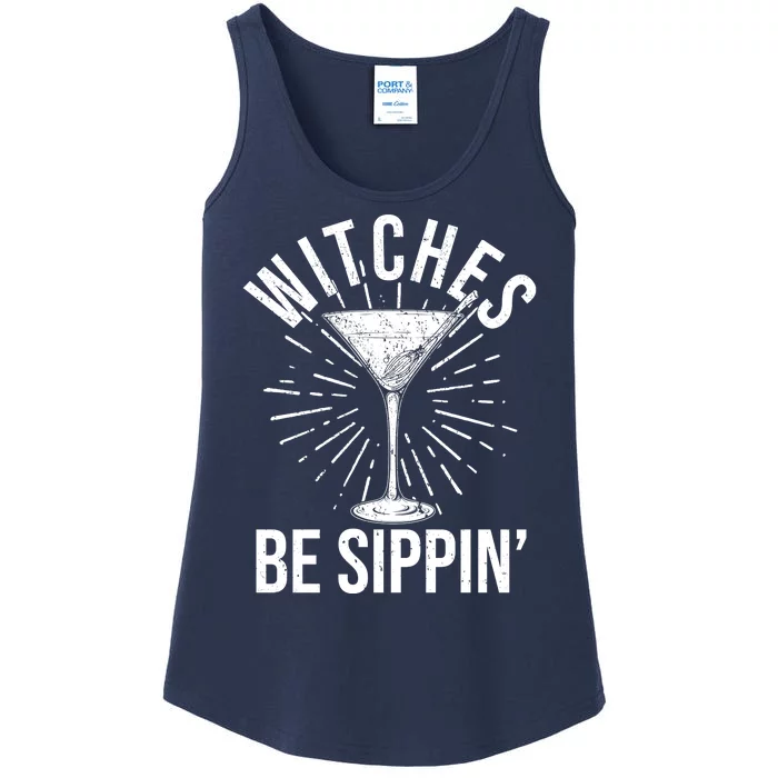 Funny Vintage Halloween Witches Be Sippin Martini Ladies Essential Tank