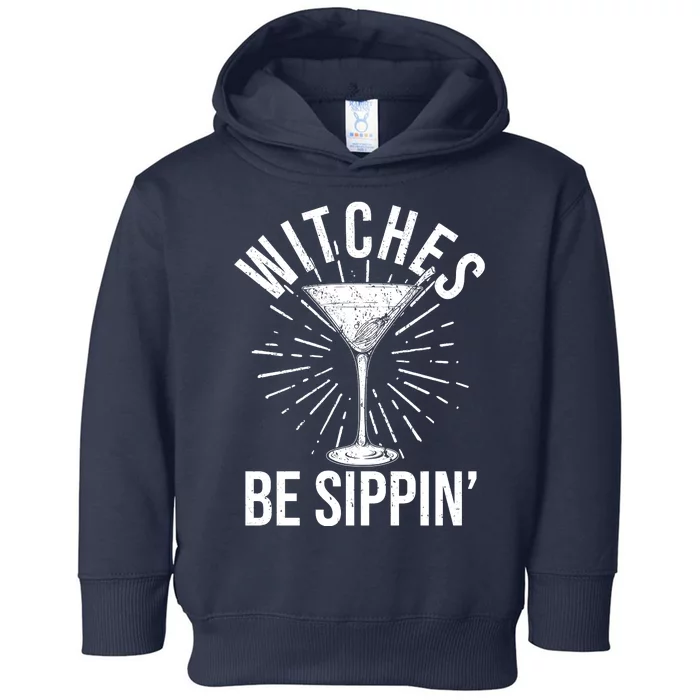 Funny Vintage Halloween Witches Be Sippin Martini Toddler Hoodie