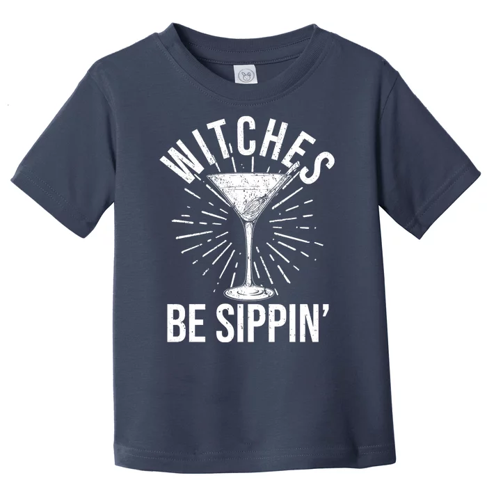 Funny Vintage Halloween Witches Be Sippin Martini Toddler T-Shirt