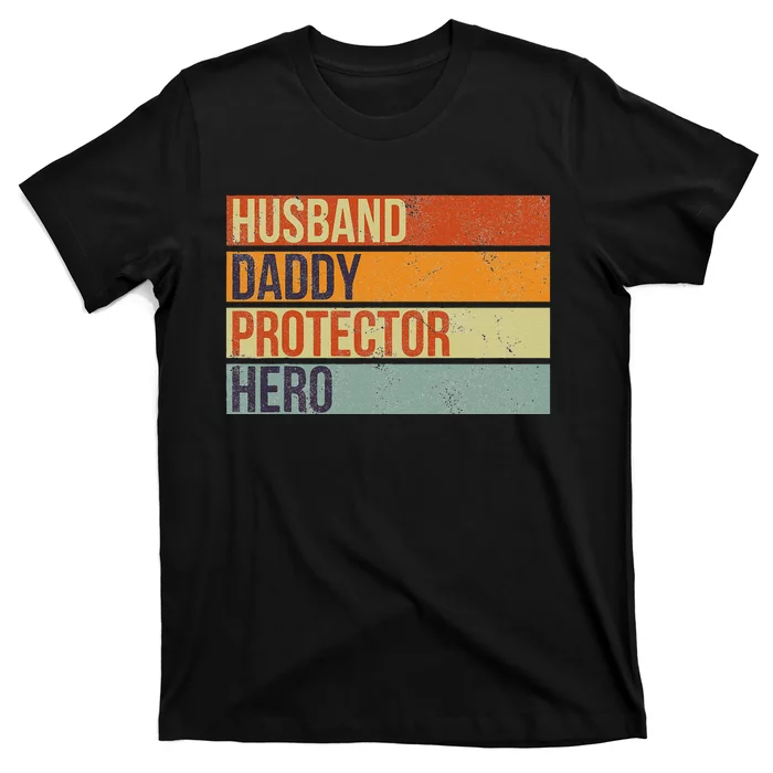 Funny Vintage Husband Daddy Protector Hero Fathers Day Dad T-Shirt