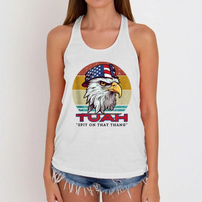 Funny Vintage Hawk Tuah Spit On That Thang Hawk Tua Gift Women's Knotted Racerback Tank