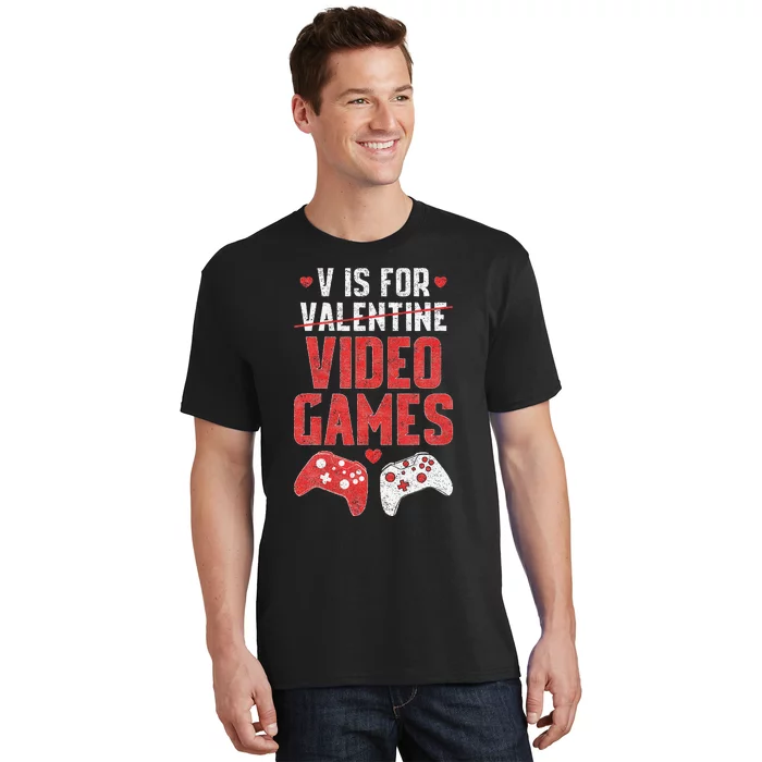 Funny V Is Video Games Valentines Day Couple T-Shirt