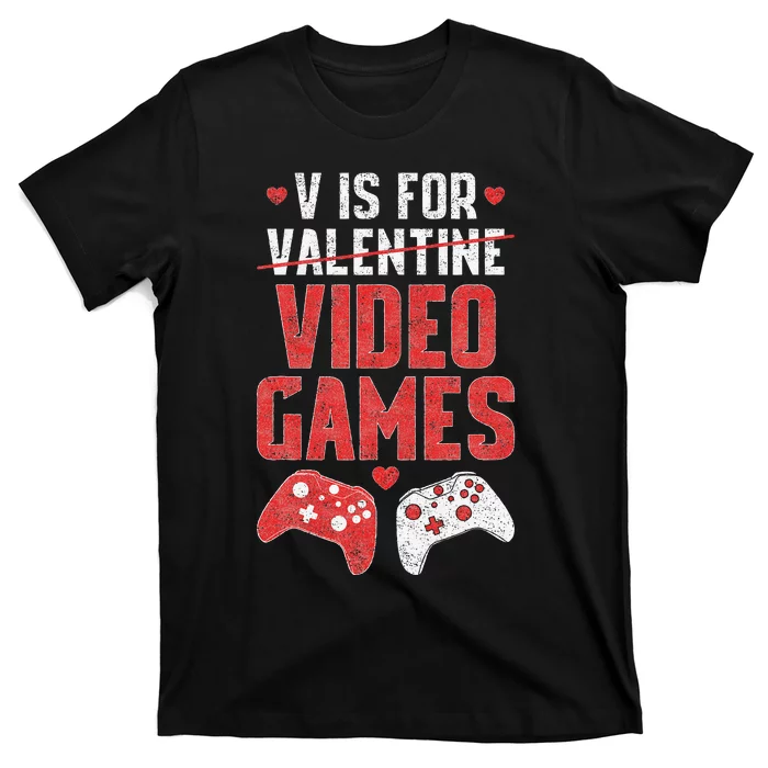 Funny V Is Video Games Valentines Day Couple T-Shirt