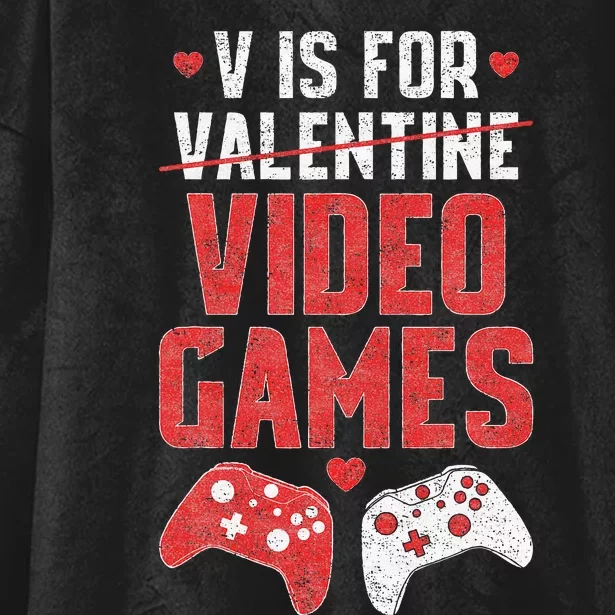 Funny V Is Video Games Valentines Day Couple Hooded Wearable Blanket