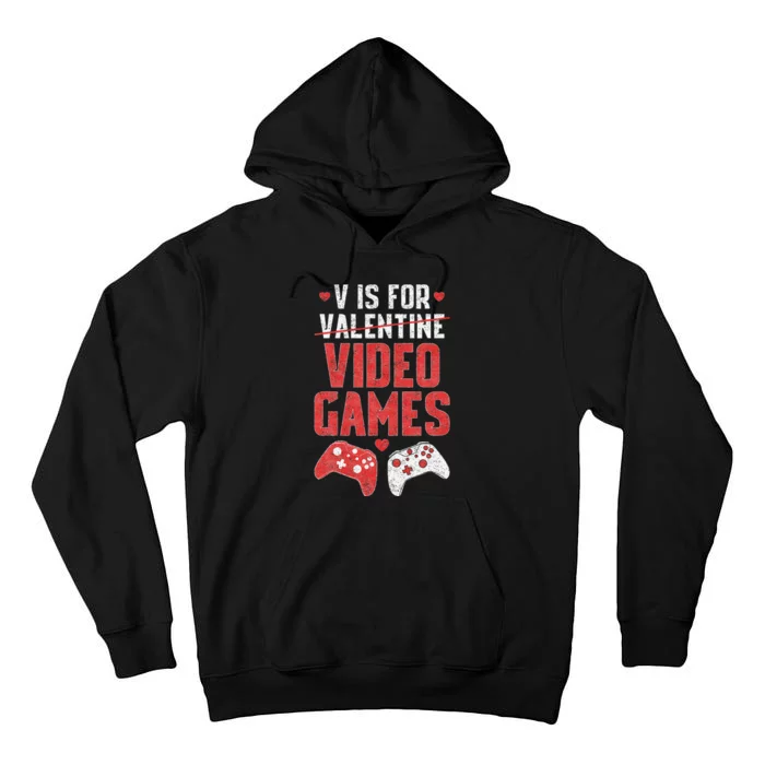 Funny V Is Video Games Valentines Day Couple Tall Hoodie