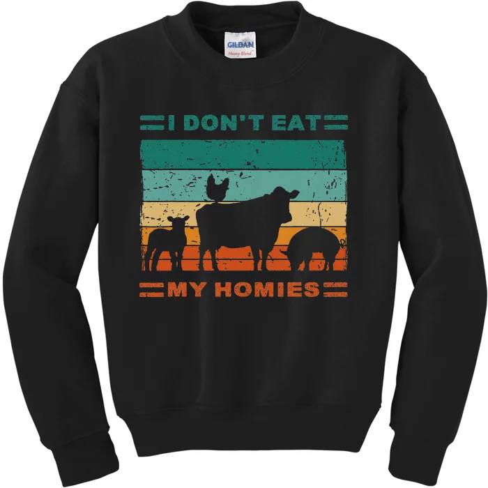 Funny Vegan I Dont Eat My Homies Vegetarian Vegan Vintage Kids Sweatshirt