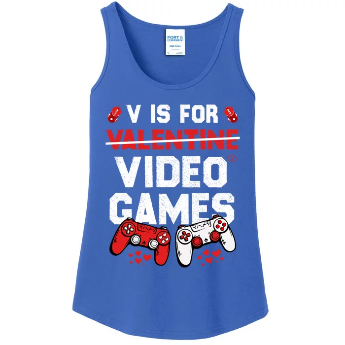 Funny V Is For Video Games Valentine's Day For Gamers Squad Gift Ladies Essential Tank