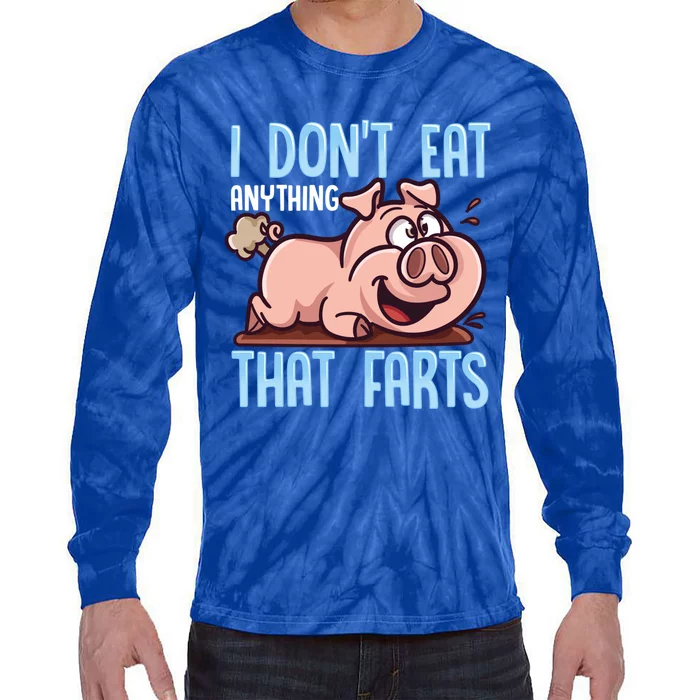 Funny Vegan I Dont Eat Anything That Farts Pig Vegetarian Gift Tie-Dye Long Sleeve Shirt