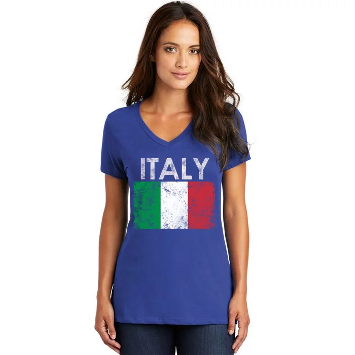 Funny Vintage Italian Italy Flag Pride Gift Women's V-Neck T-Shirt