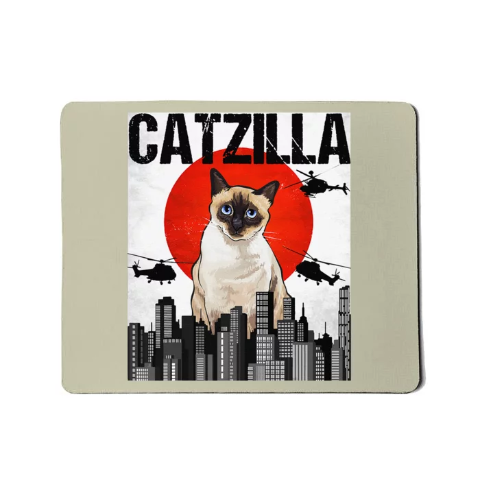 Funny Vintage Japanese Catzilla Siamese Cat Mousepad