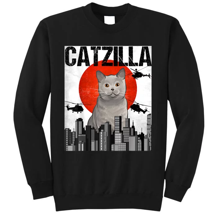 Funny Vintage Japanese Catzilla British Shorthair Cat Sweatshirt