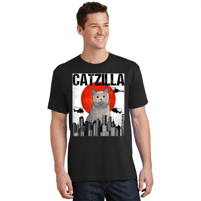 Funny Vintage Japanese Catzilla British Shorthair Cat T-Shirt