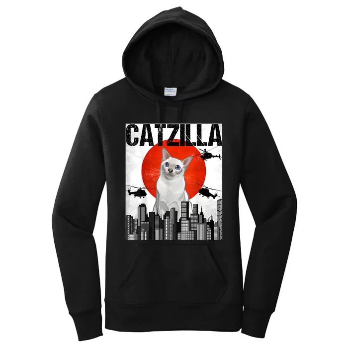 Funny Vintage Japanese Catzilla Onkinese Cat Women's Pullover Hoodie