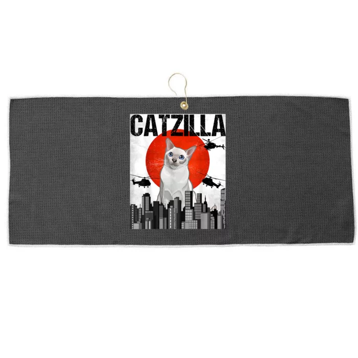 Funny Vintage Japanese Catzilla Onkinese Cat Large Microfiber Waffle Golf Towel