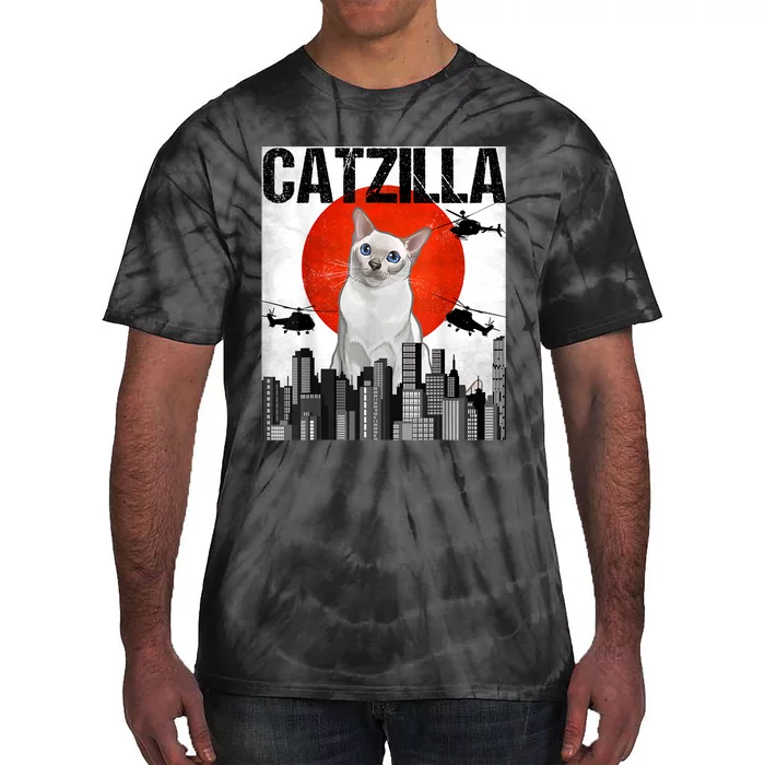 Funny Vintage Japanese Catzilla Onkinese Cat Tie-Dye T-Shirt