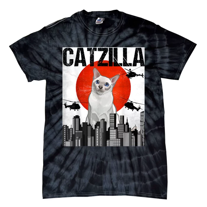 Funny Vintage Japanese Catzilla Onkinese Cat Tie-Dye T-Shirt