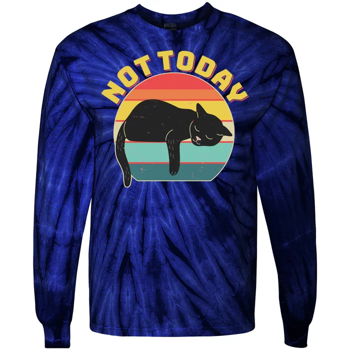 Funny Vintage Lazy Sleepy Not Today Cat Tie-Dye Long Sleeve Shirt