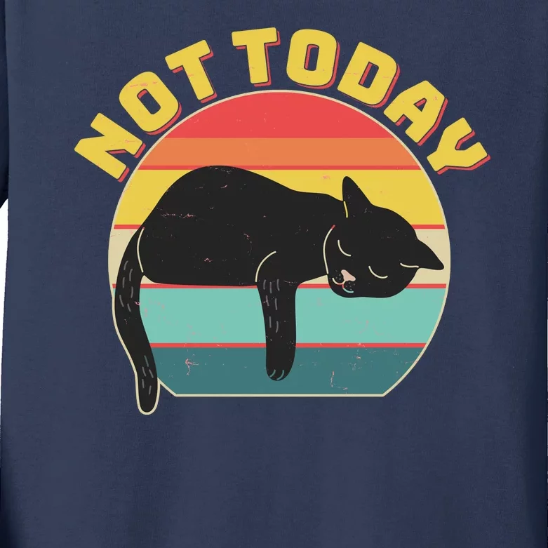 Funny Vintage Lazy Sleepy Not Today Cat Kids Long Sleeve Shirt