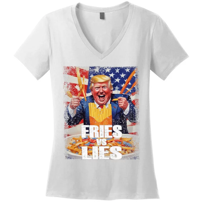 Fries Vs Lies Trump 2024 French Fries Trump Vance 2024fries Vs Lies Trump 2024 Women's V-Neck T-Shirt