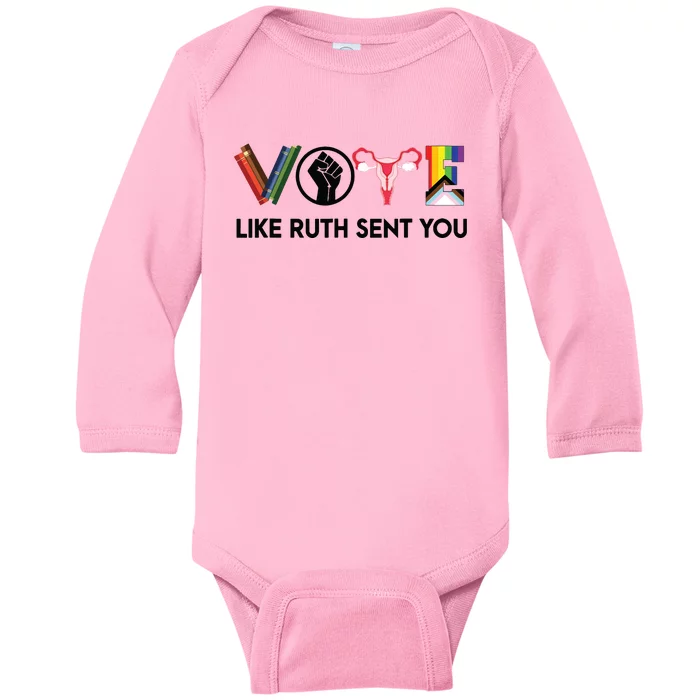 Funny Vote Like Ruth Sent You Gavel Feminists Lgbt Pride Baby Long Sleeve Bodysuit