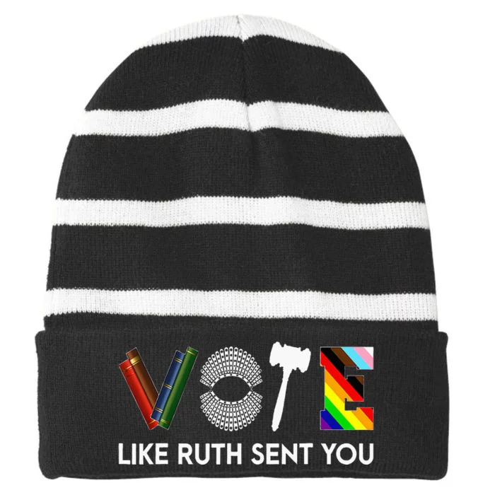 Funny Vote Like Ruth Sent You Gavel Feminists Lgbt Pride Striped Beanie with Solid Band