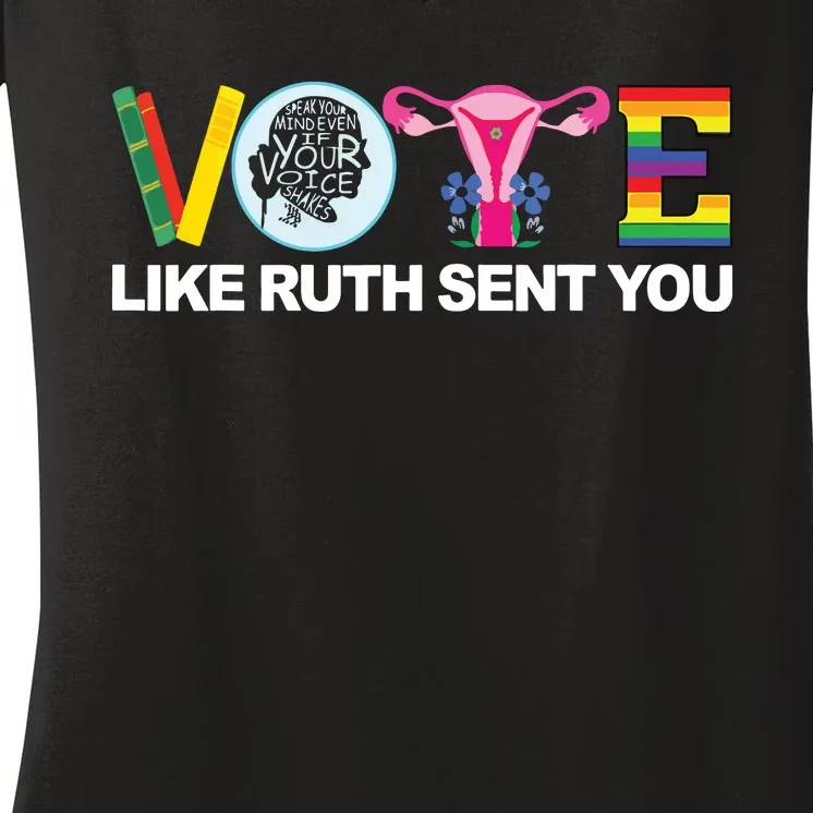 Funny Vote Like Ruth Sent You Uterus Feminists Lgbt Women's V-Neck T-Shirt