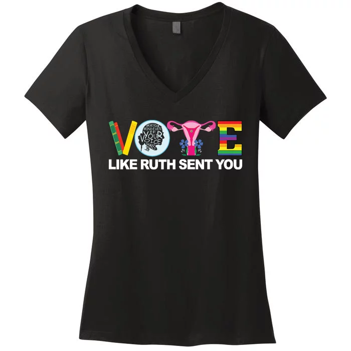 Funny Vote Like Ruth Sent You Uterus Feminists Lgbt Women's V-Neck T-Shirt