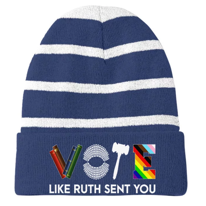 Funny Vote Like Ruth Sent You Gavel Feminists Lgbt Pride Striped Beanie with Solid Band