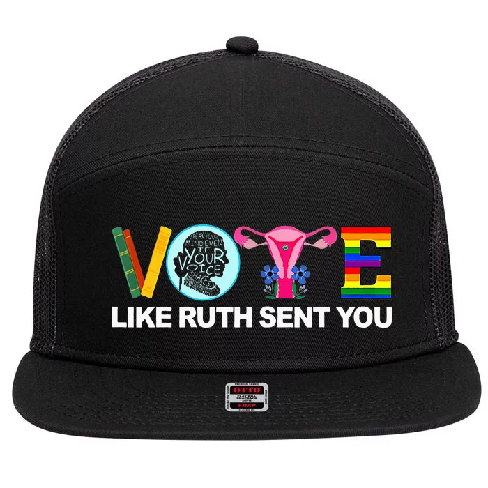 Funny Vote Like Ruth Sent You Uterus Feminists Lgbt 7 Panel Mesh Trucker Snapback Hat