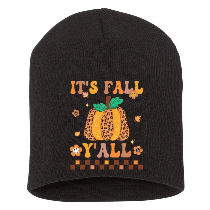 Fall Vibes Leopard Pumpkin Harvest Season Short Acrylic Beanie