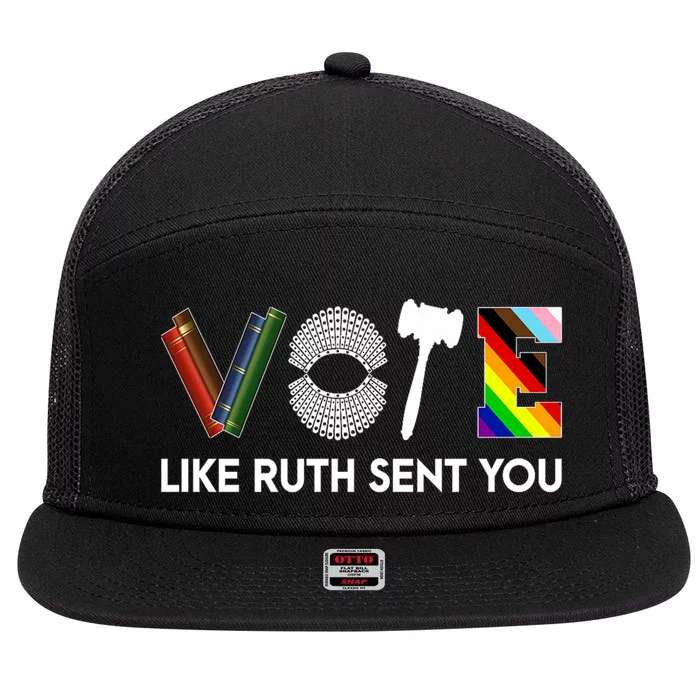 Funny Vote Like Ruth Sent You Gavel Feminists Lgbt Pride 7 Panel Mesh Trucker Snapback Hat