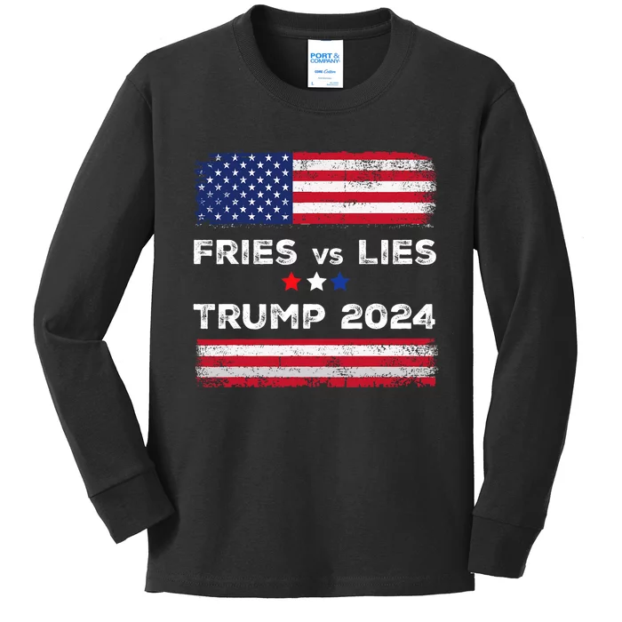 Fries Vs Lies Trump 2024 French Fries Trump Vance 2024 Vintage Design Kids Long Sleeve Shirt