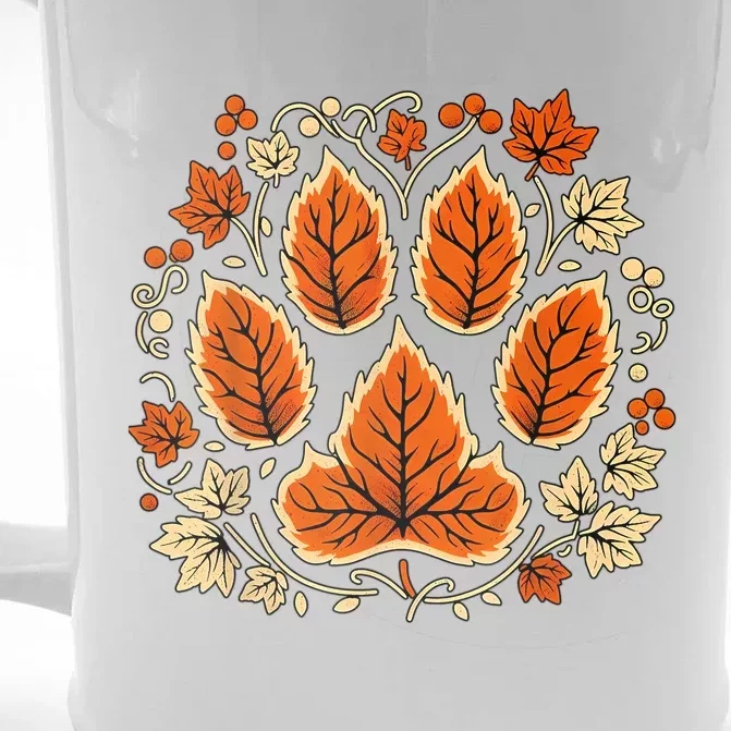 Fall Vine Leaf Dog Paw Print Autumn Maple Leaf Thanksgiving Front & Back Beer Stein