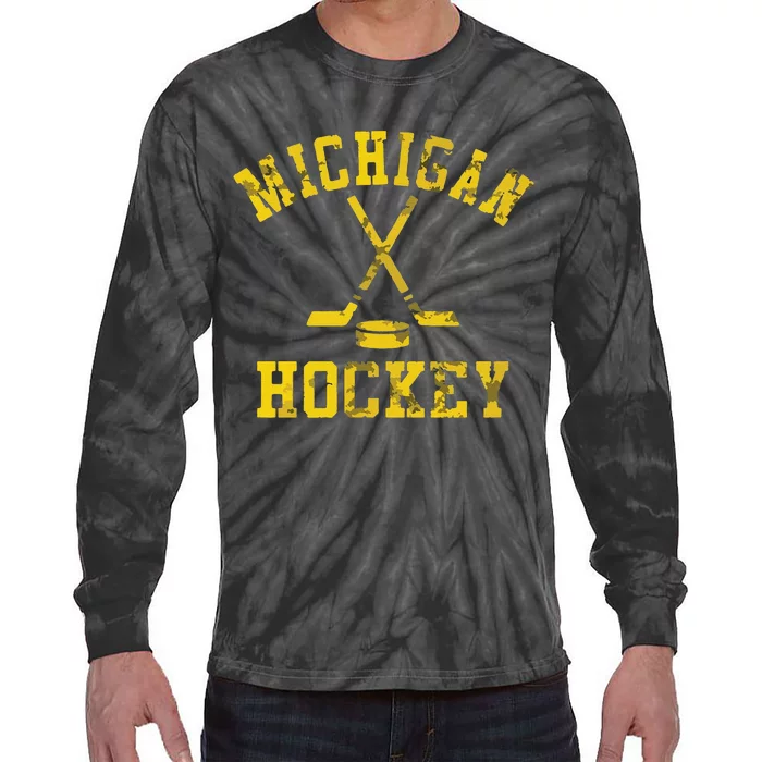 Funny Vintage Michigan Hockey Tie-Dye Long Sleeve Shirt