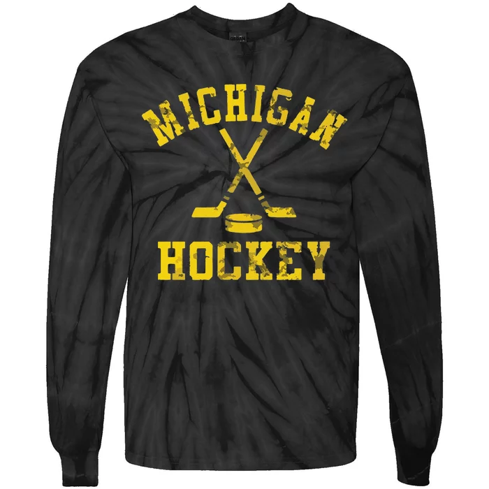 Funny Vintage Michigan Hockey Tie-Dye Long Sleeve Shirt