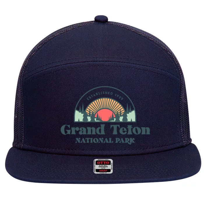 Family Vacation Meaningful Gift Meaningful Gift Retro Grand Teton National Park 7 Panel Mesh Trucker Snapback Hat