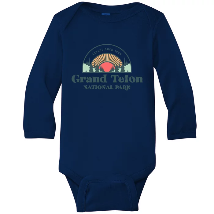 Family Vacation Meaningful Gift Meaningful Gift Retro Grand Teton National Park Baby Long Sleeve Bodysuit