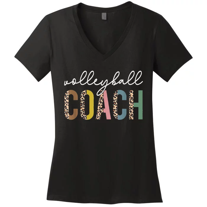 funny Volleyball Mom Leopard Volleyball Coach Team Women's V-Neck T-Shirt