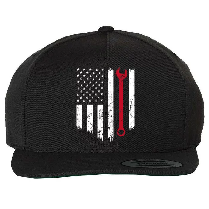 Funny Vintage Mechanic Distressed American Flag Gift Wool Snapback Cap