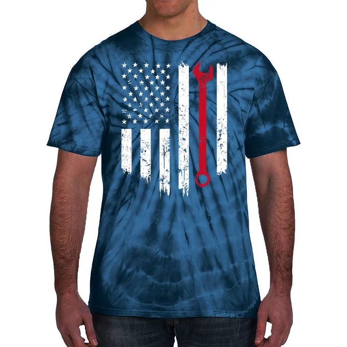 Funny Vintage Mechanic Distressed American Flag Gift Tie-Dye T-Shirt