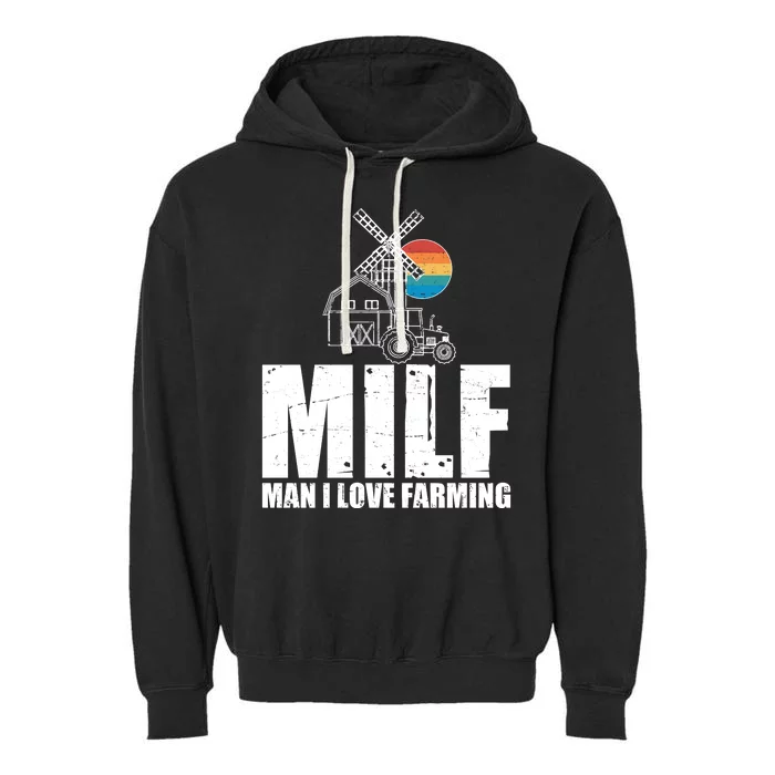 Funny Vintage MILF Man I Love Farming Garment-Dyed Fleece Hoodie