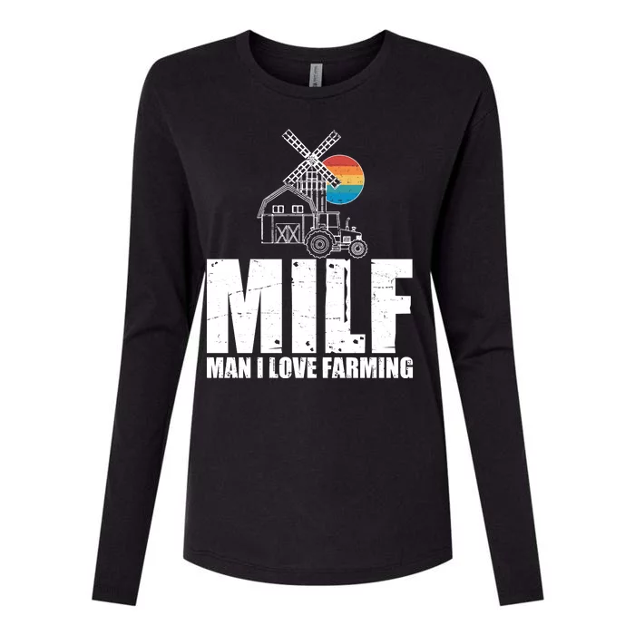 Funny Vintage MILF Man I Love Farming Womens Cotton Relaxed Long Sleeve T-Shirt