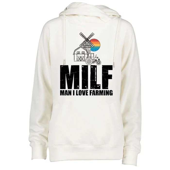 Funny Vintage MILF Man I Love Farming Womens Funnel Neck Pullover Hood