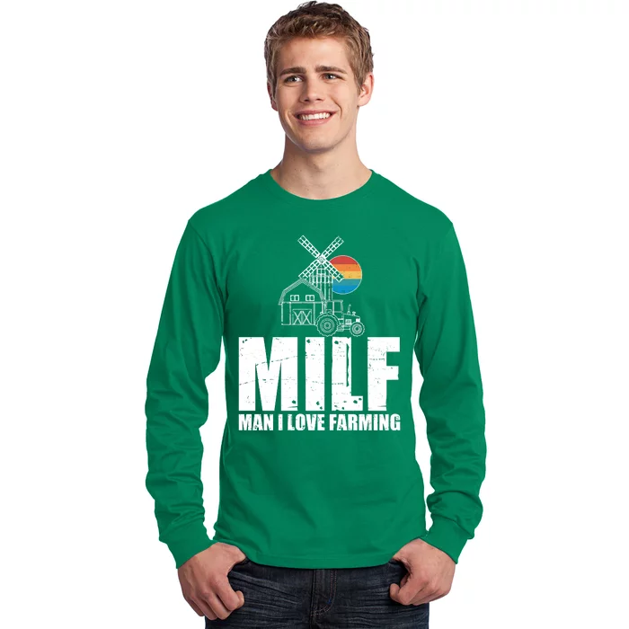 Funny Vintage MILF Man I Love Farming Long Sleeve Shirt