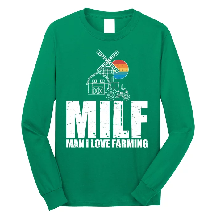 Funny Vintage MILF Man I Love Farming Long Sleeve Shirt