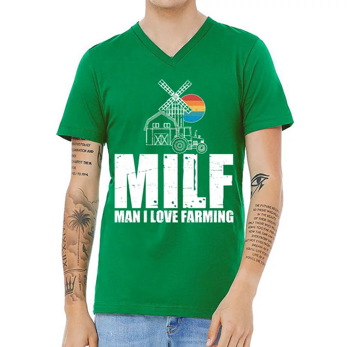 Funny Vintage MILF Man I Love Farming V-Neck T-Shirt